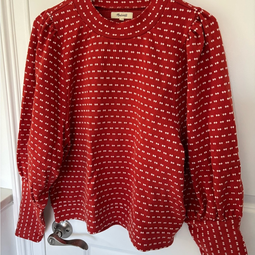 Madewell Puff-Sleeve Mockneck Top in Bow-Tie Jacquard